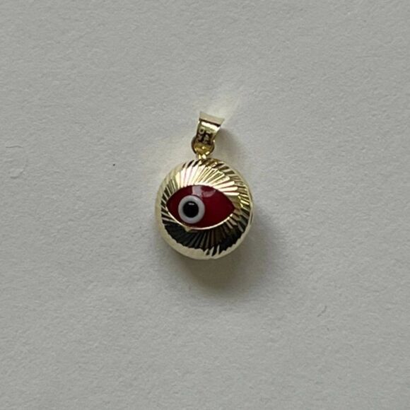 14k Real Yellow Gold Evil Eye Fluted Charm Pendant | evil eye charm | birthday | - Picture 5 of 5